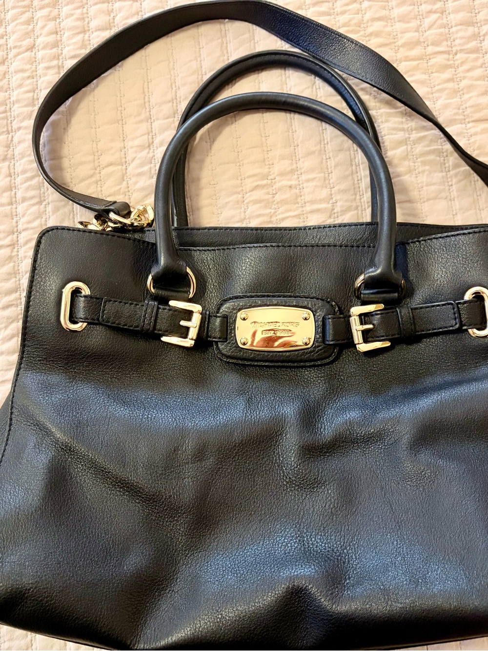 Michael Kors Black Leather Satchel with Gold Hardware